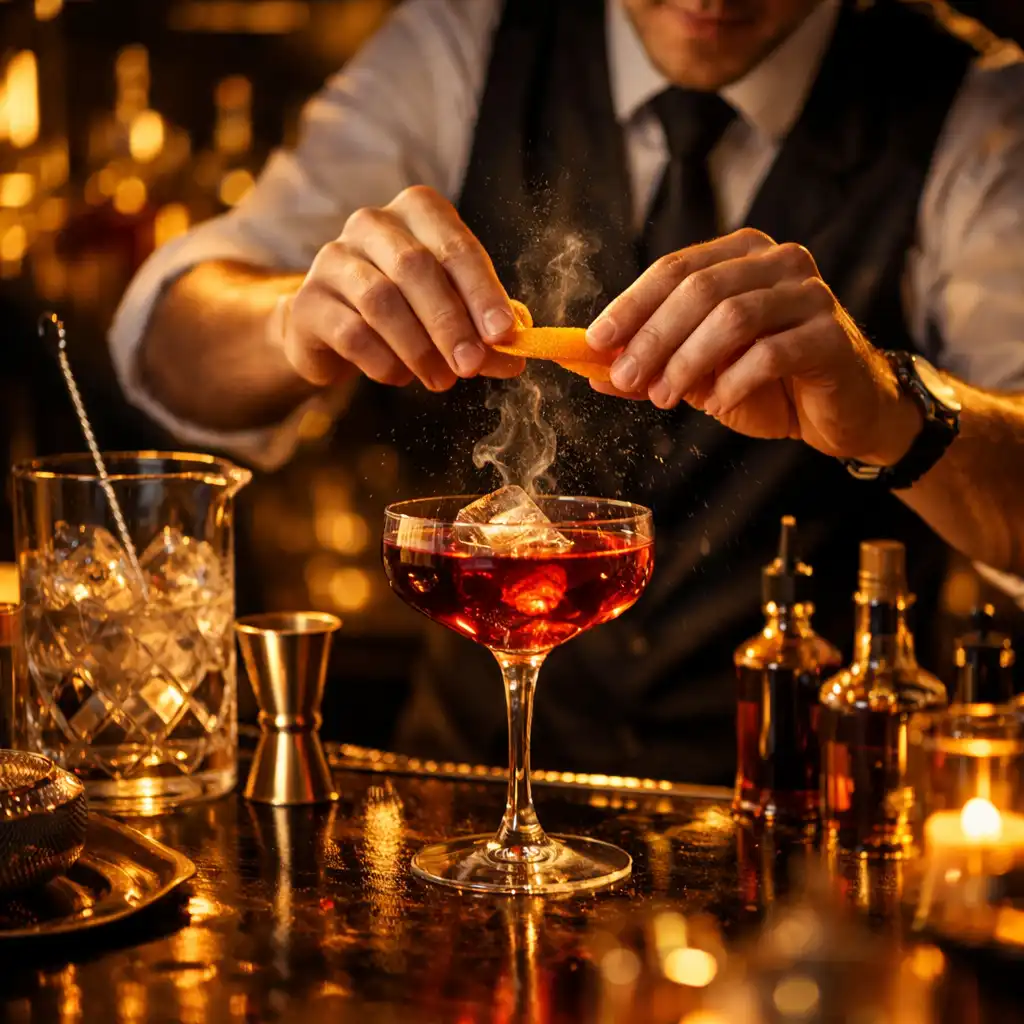 Préparation d’un cocktail signature au bar